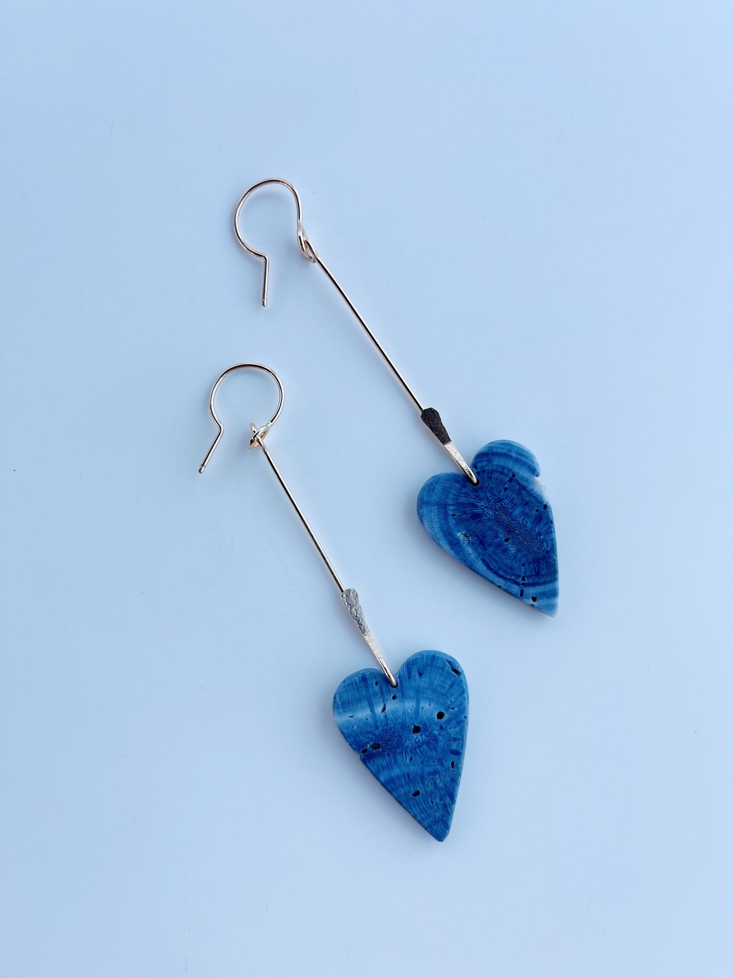 Blue Sponge Coral Heart drop earrings