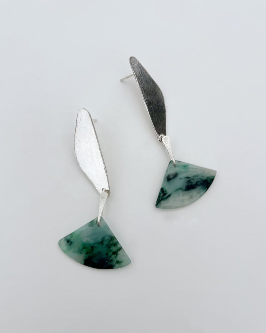 Organic triangle Burma Jade post earrings