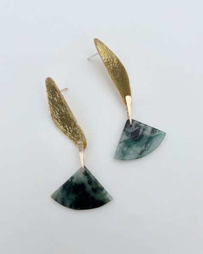 Organic triangle Burma Jade post earrings
