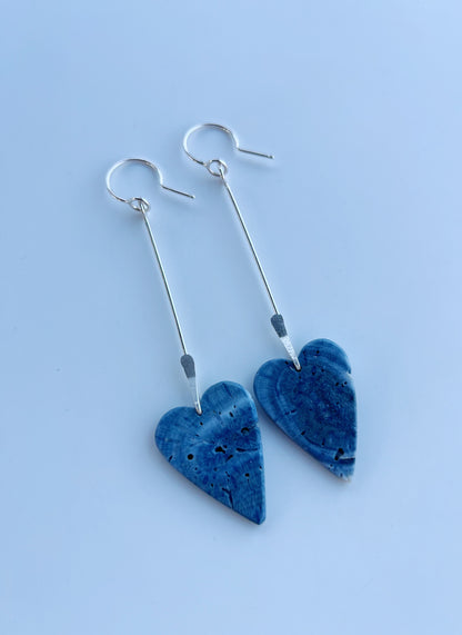 Blue Sponge Coral Heart drop earrings