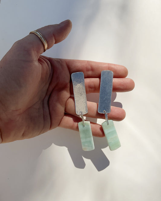 Blue Hemimorphite rectangle earrings